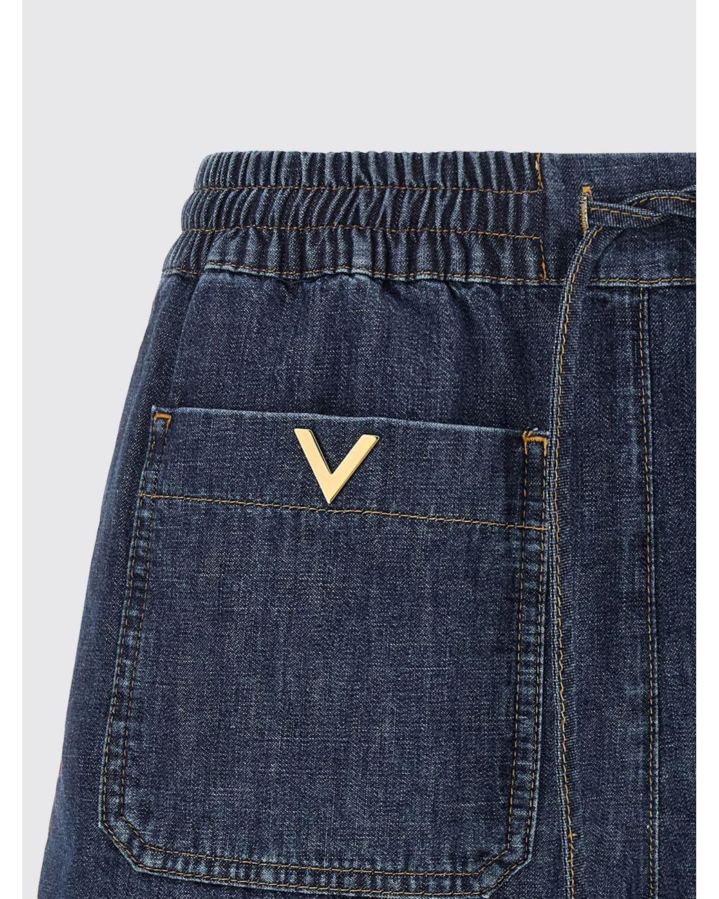Valentino Garavani Blue Cotton Denim Shorts With Drawstring Waist