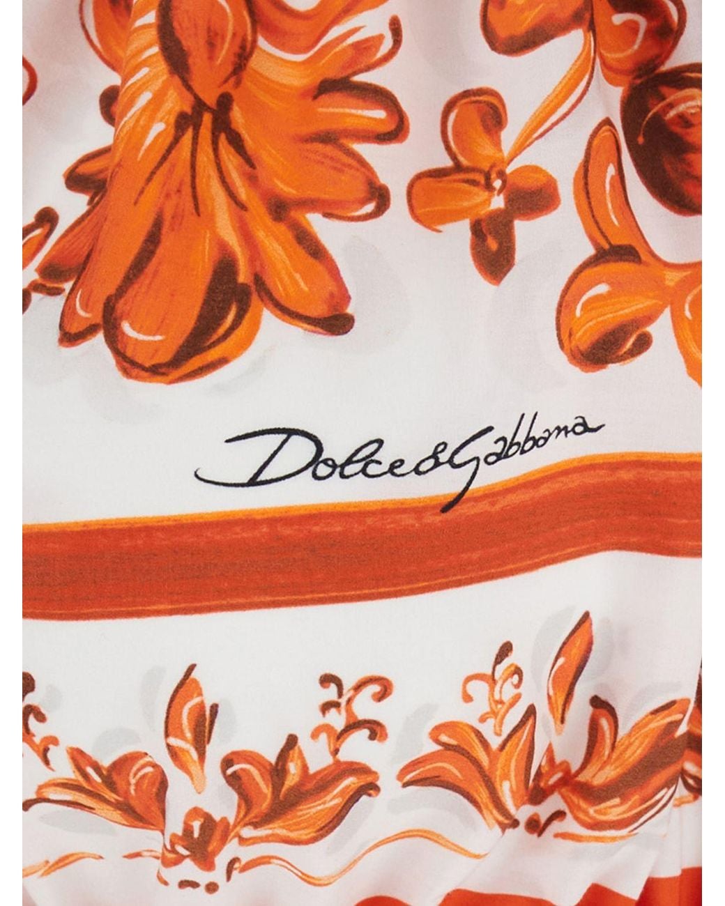 Dolce & Gabbana Orange Dolce &Amp Gabbana Cropped Cotton Top With Maioliche Print And Boat Neck