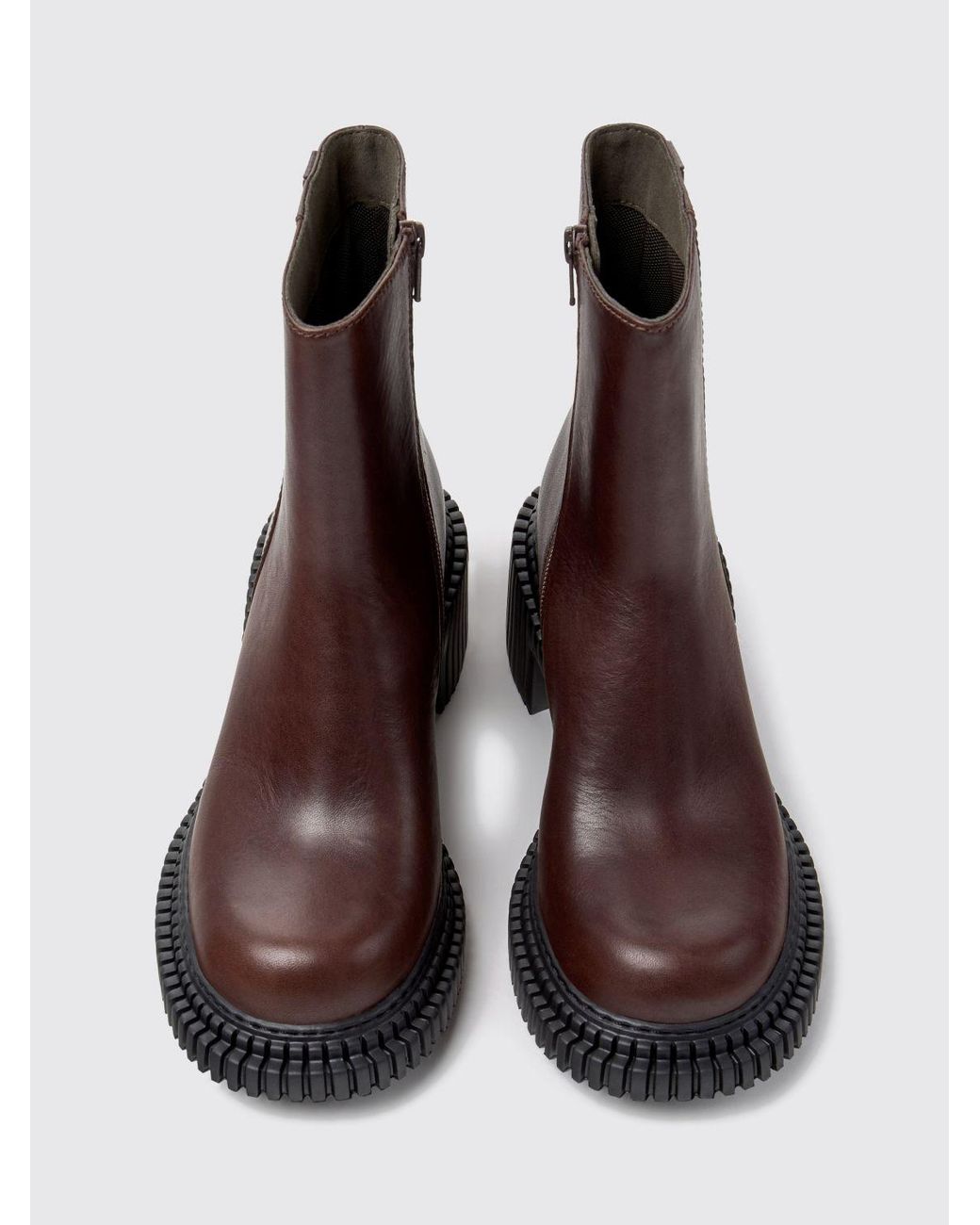 Camper Brown Calfskin Biker Ankle Boots With Xl Extralight Sole