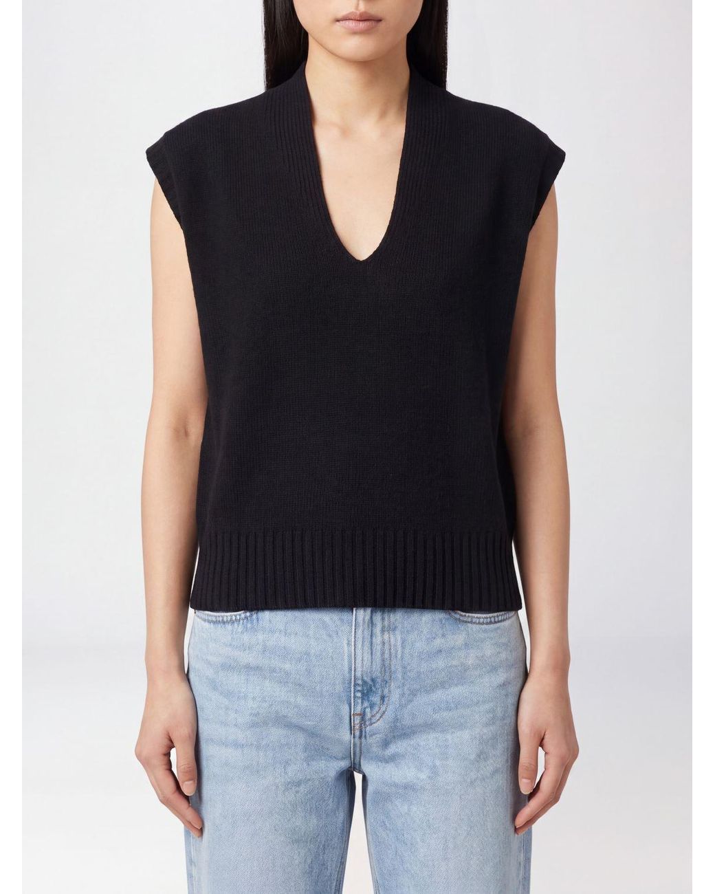 Roberto Collina Blue V-Neck Wool Knitted Gilet With Ribbed Trims