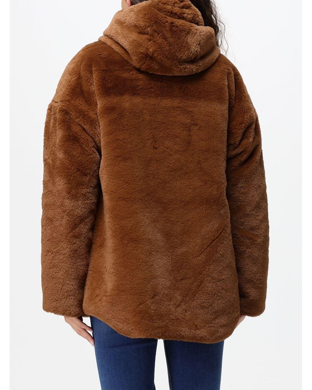 Save The Duck Brown Davina Reversible Short Faux-Fur Jacket With Hood