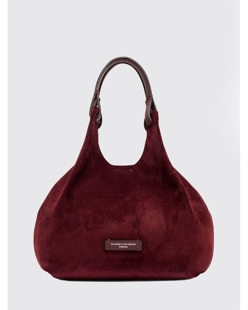 Gianni Chiarini Red Dua Suede Calfskin Handbag With Double Handle And Laminated Logo