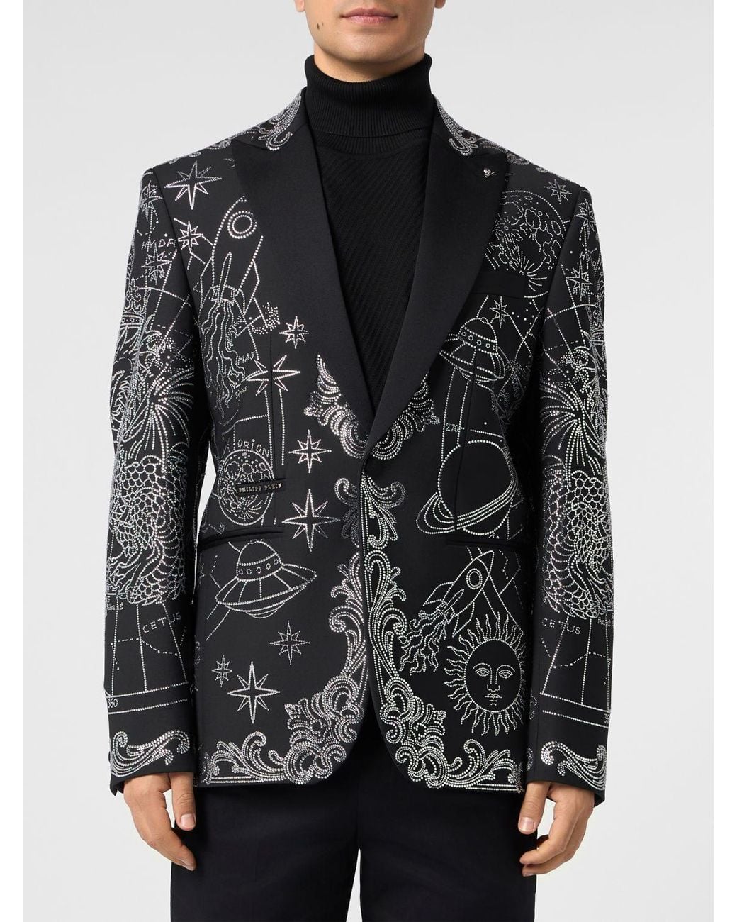 Philipp Plein Black Zodiaco Wool-Blend Blazer With Crystal Embroidery for men