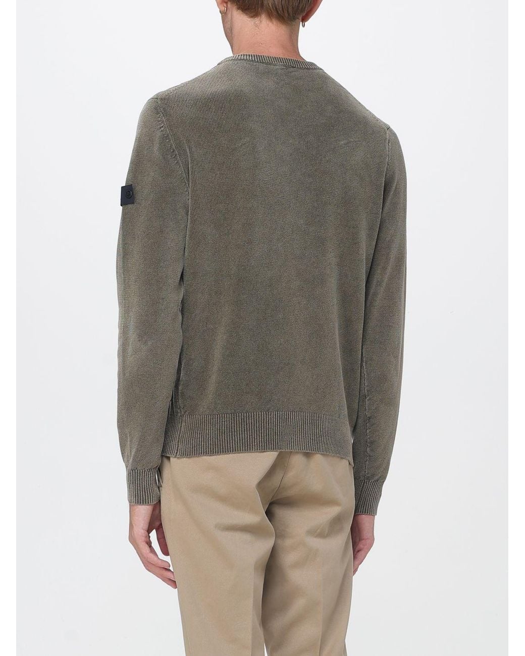 Peuterey Gray Crewneck Cotton Jumper With Applied Logo And Ribbed Trims for men