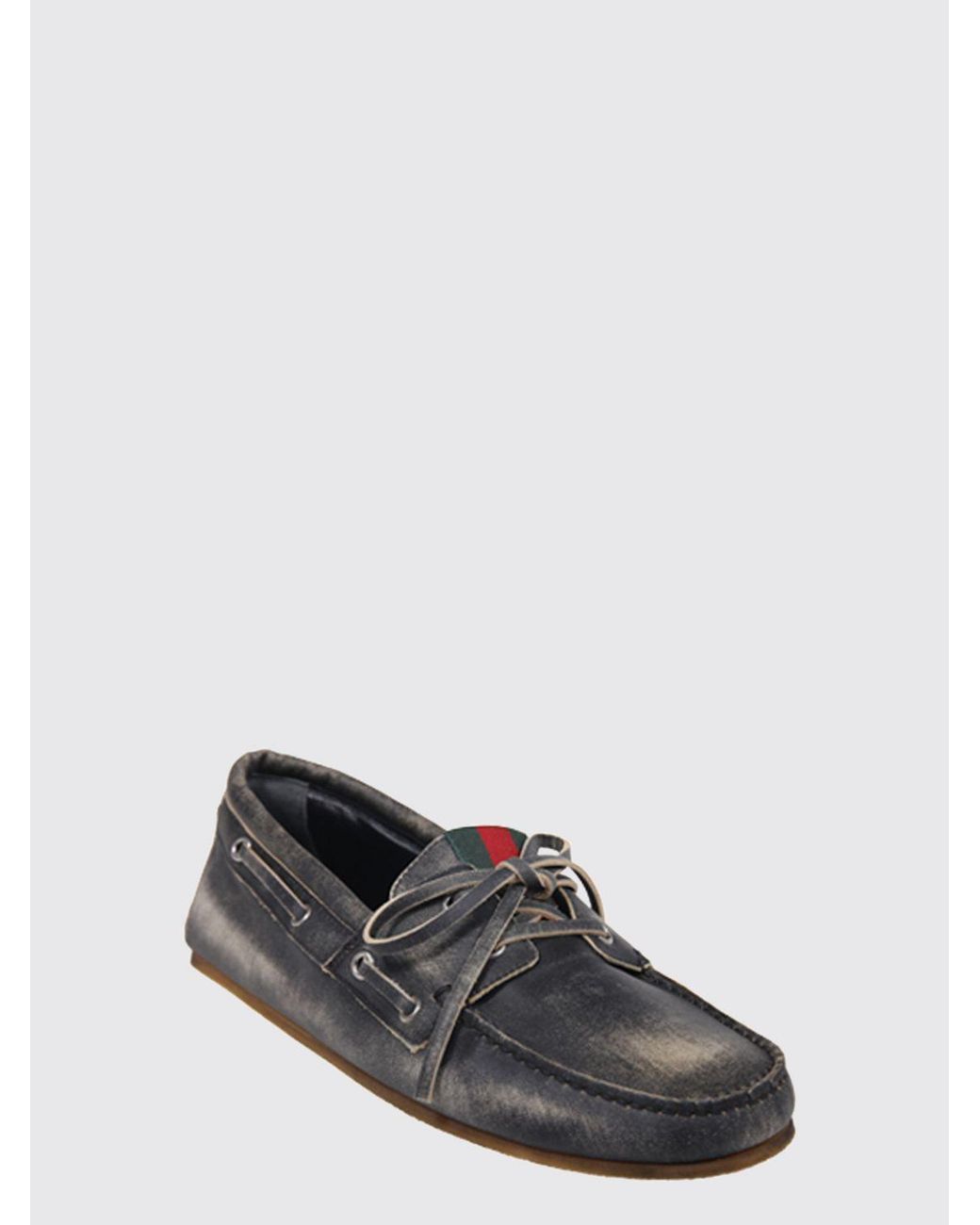 Gucci Gray Used Leather Boat Loafers for men