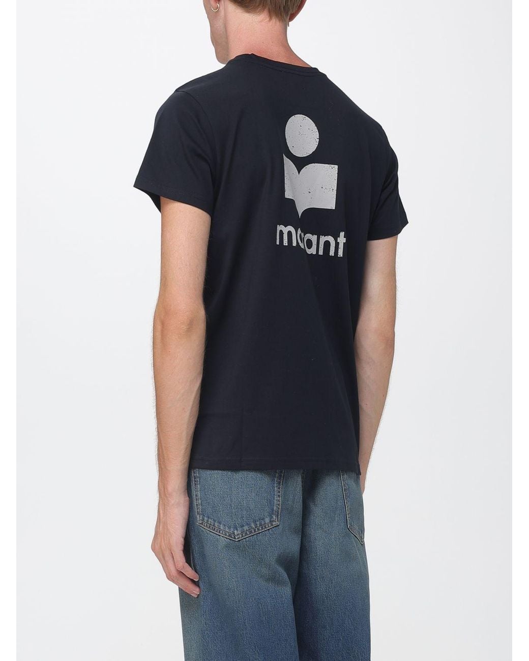 Isabel Marant Blue Slim Fit Cotton Crew-Neck T-Shirt With Contrast Logo for men