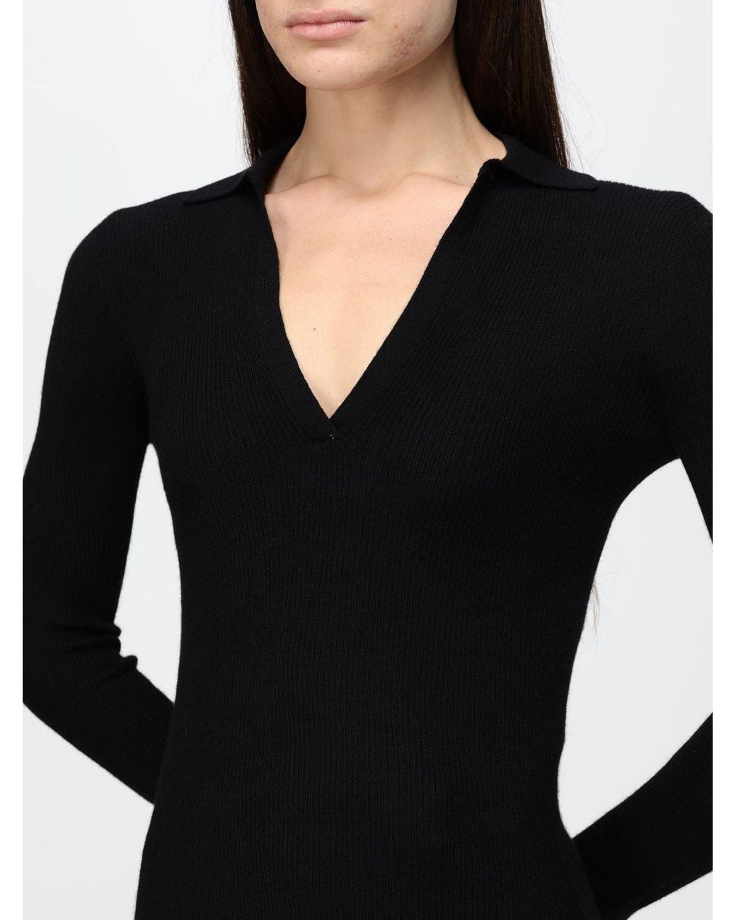 Max Mara Black Slim Fit V-Neck Polo Jumper