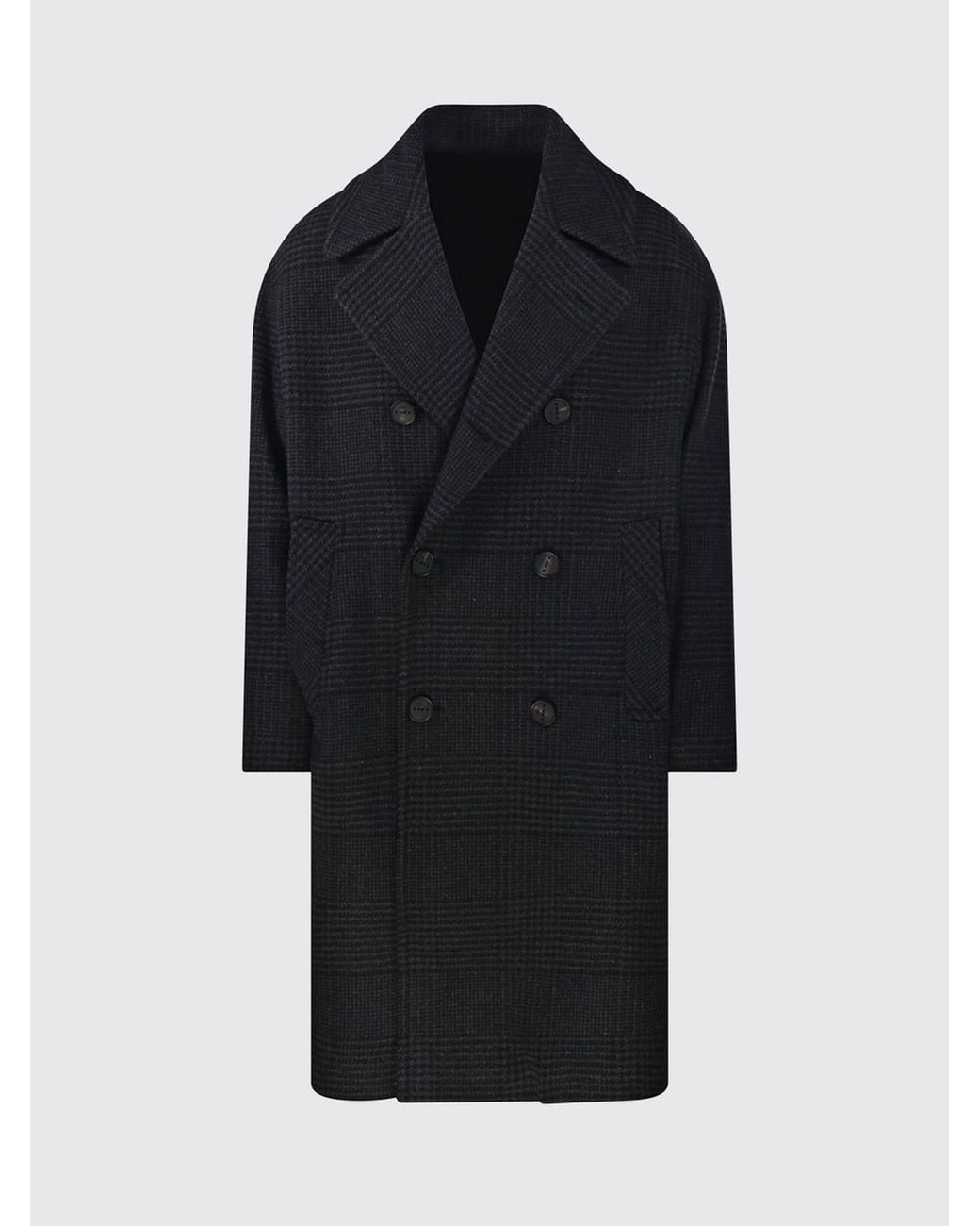 Hevò Blue Prince Of Wales Check Double-Breasted Wool Blend Coat for men