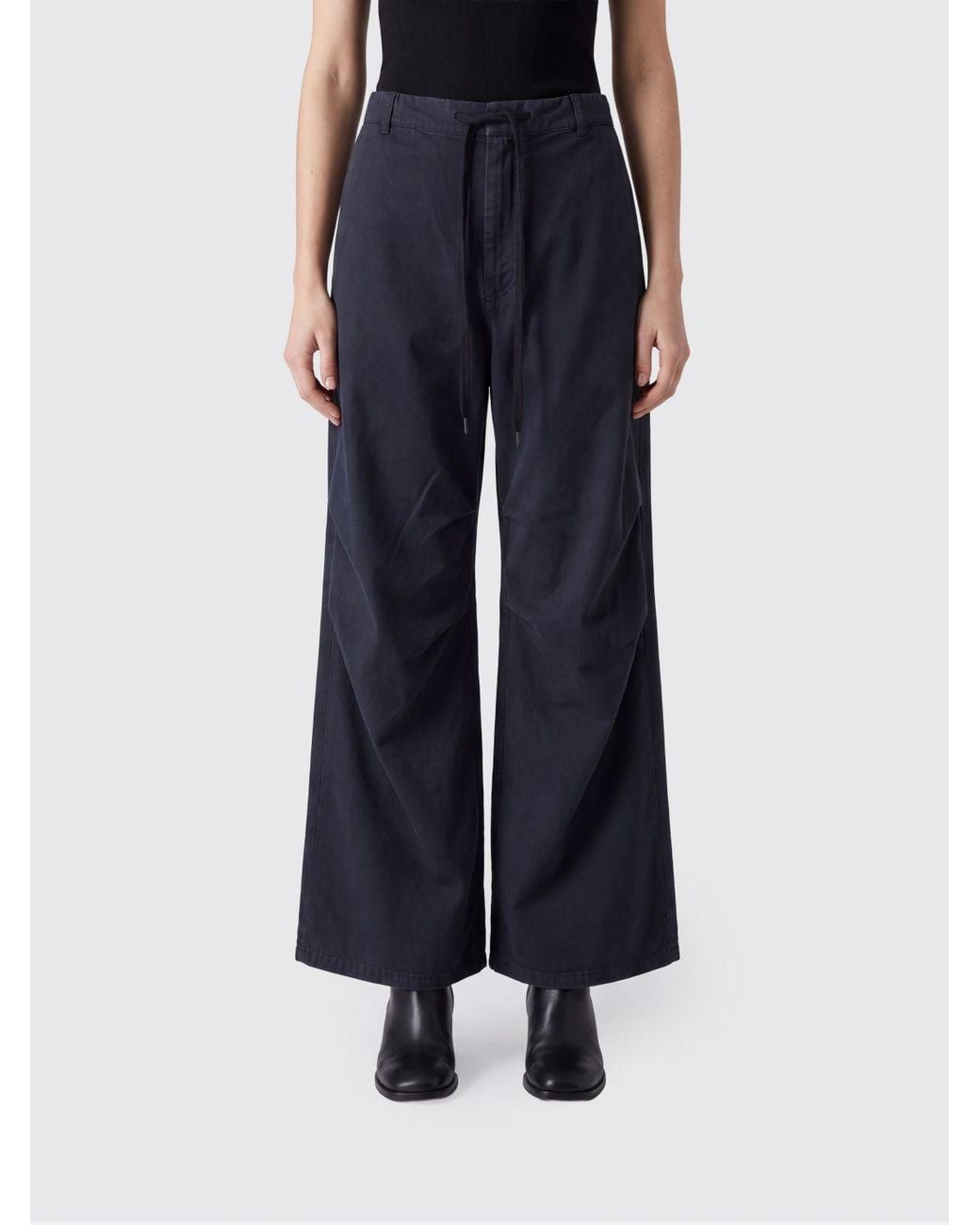 MM6 by Maison Margiela Blue Wide Leg Cotton Trousers With Drawstring Waist