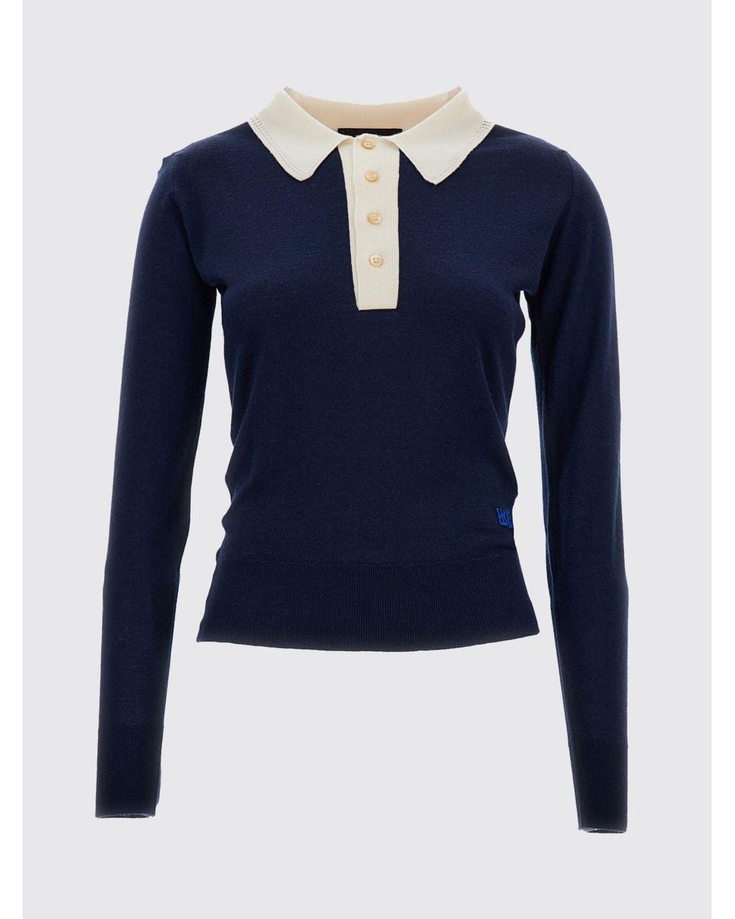 Wales Bonner Blue Slim Fit Long-Sleeved Knitted Wool Polo Shirt With Contrast Trims