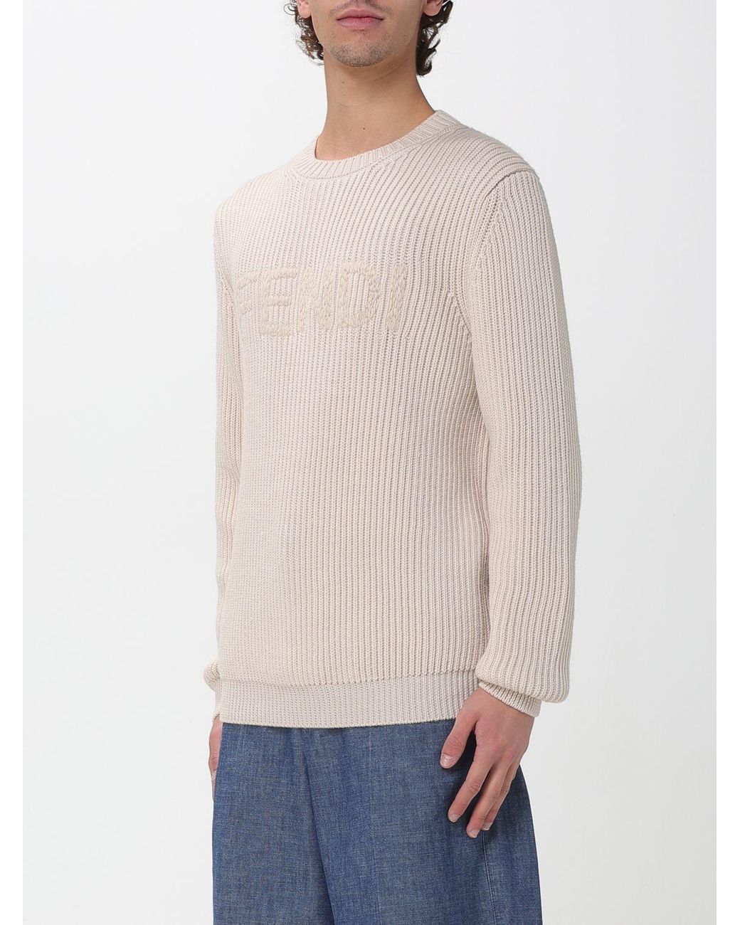 Fendi Natural Wool Crew Neck Pullover for men