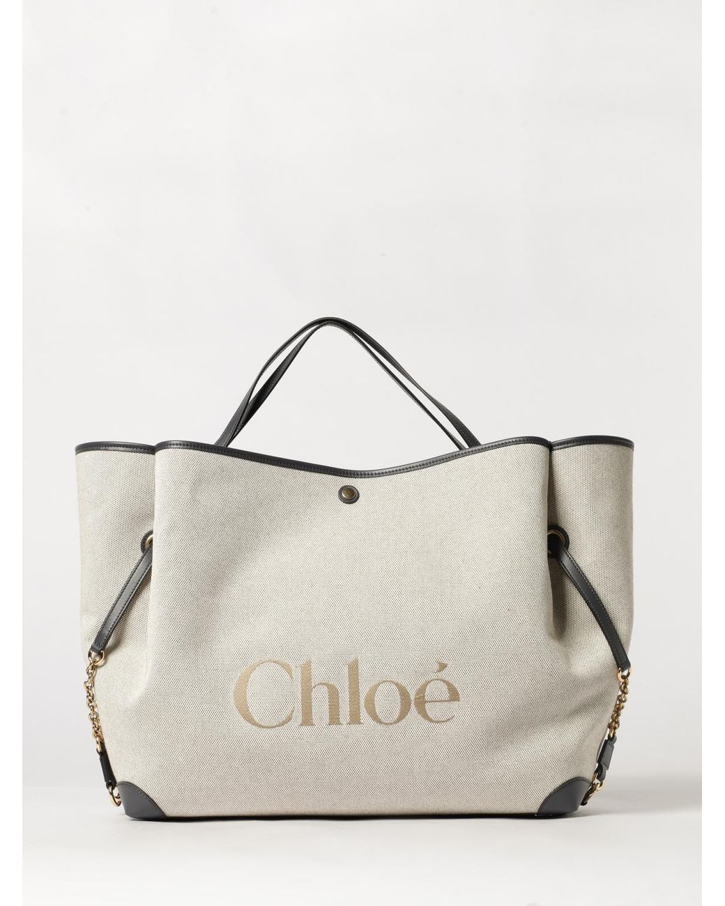 Chloé Natural ChloÉ Clover Large Cotton Tote Bag With Jacquard Logo