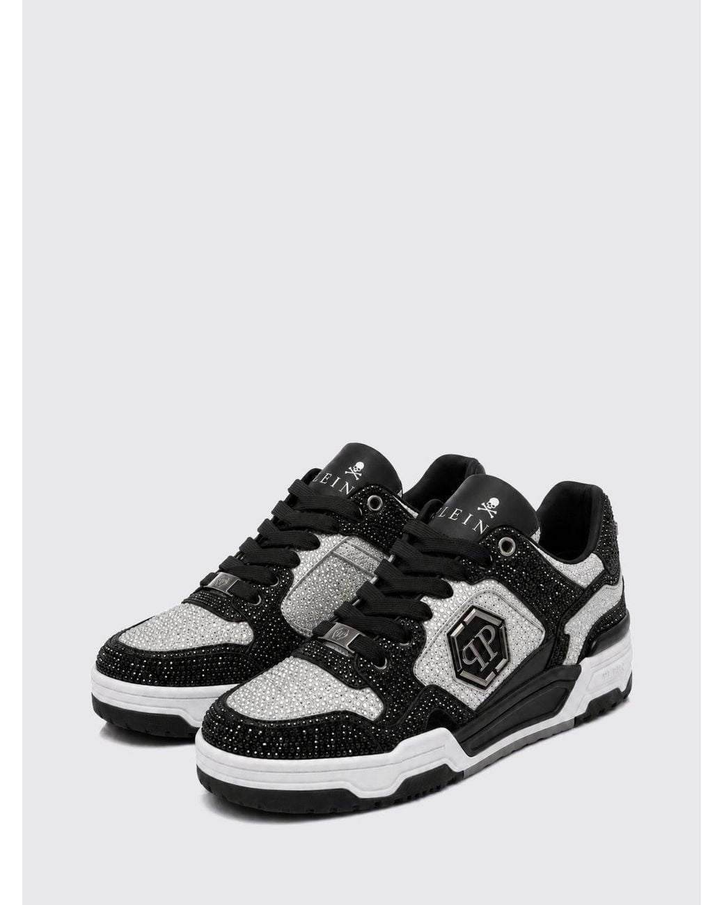 Philipp Plein White Predator V2 Leather Trainers With Crystals And Hexagon Logo for men