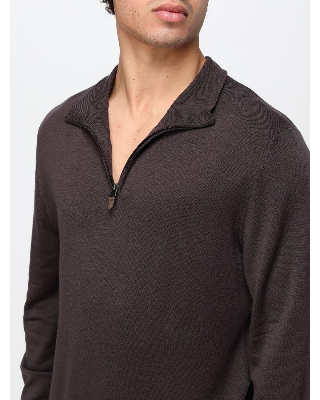 Canali Gray Merino Wool Turtleneck Jumper With Half-Zip Closure for men