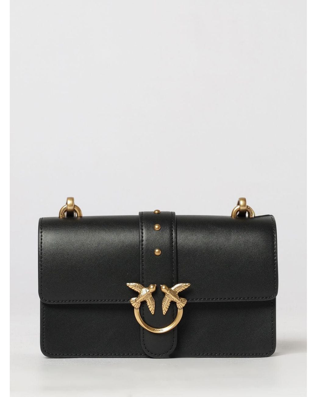 Pinko Black Love One Classic Smooth Leather Mini Crossbody Bag With Love Birds Buckle