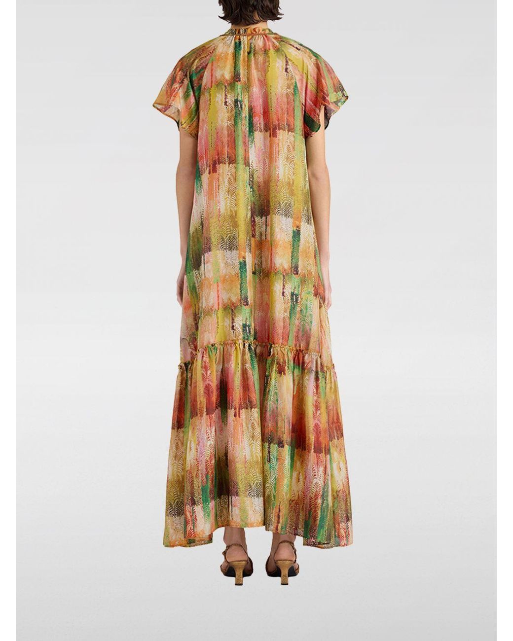 Momoní Metallic MomonÌ Otero Long Silk Tunic With Abstract Print And Round Neck