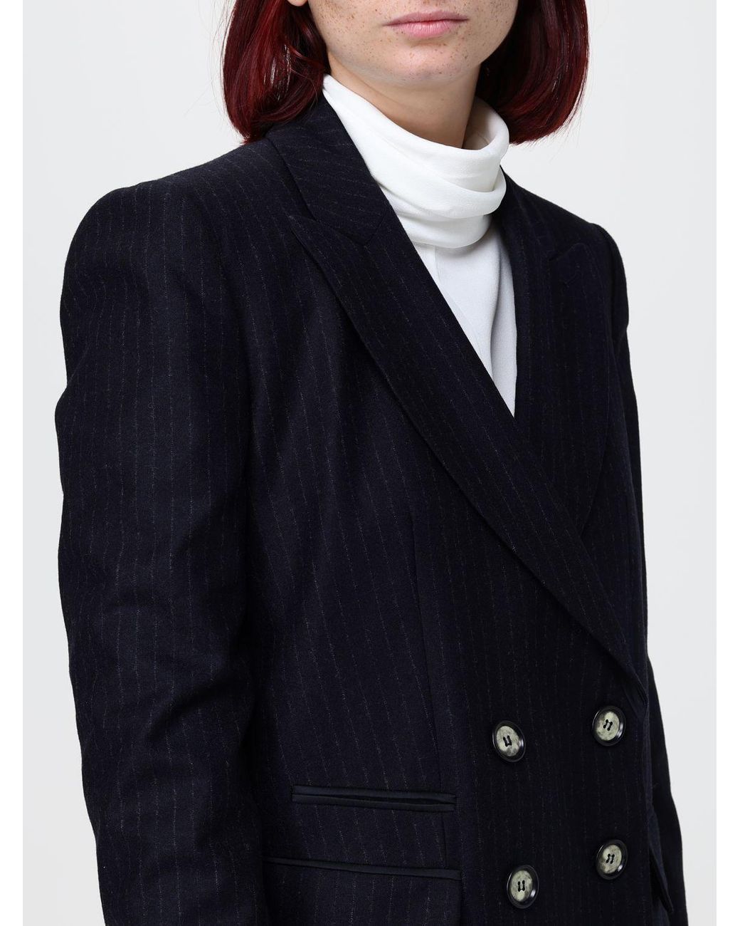 Emporio Armani Blue Pinstripe Double-Breasted Wool Blazer With Peak Lapels