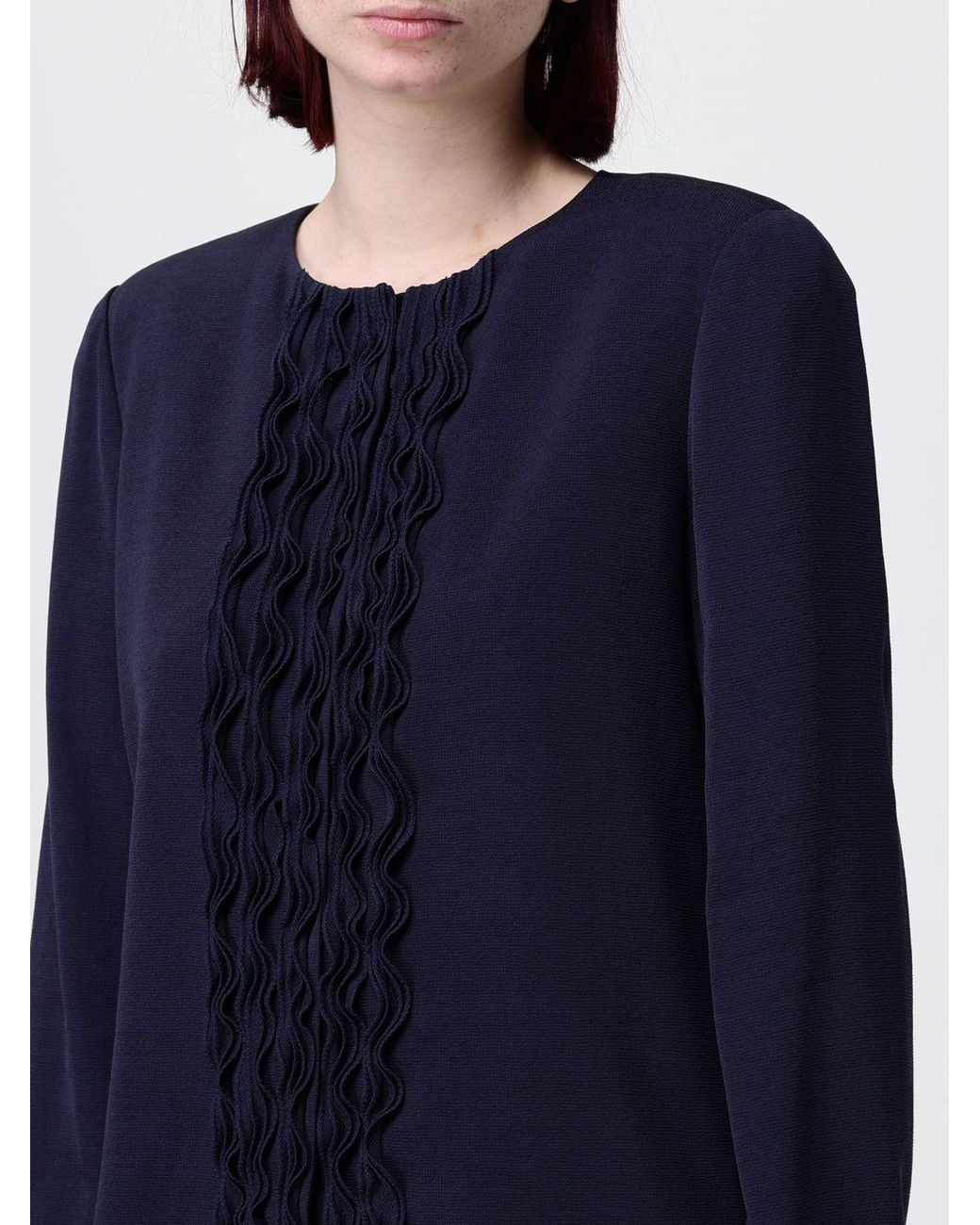 Emporio Armani Blue Crêpe Jacket With Ruffles