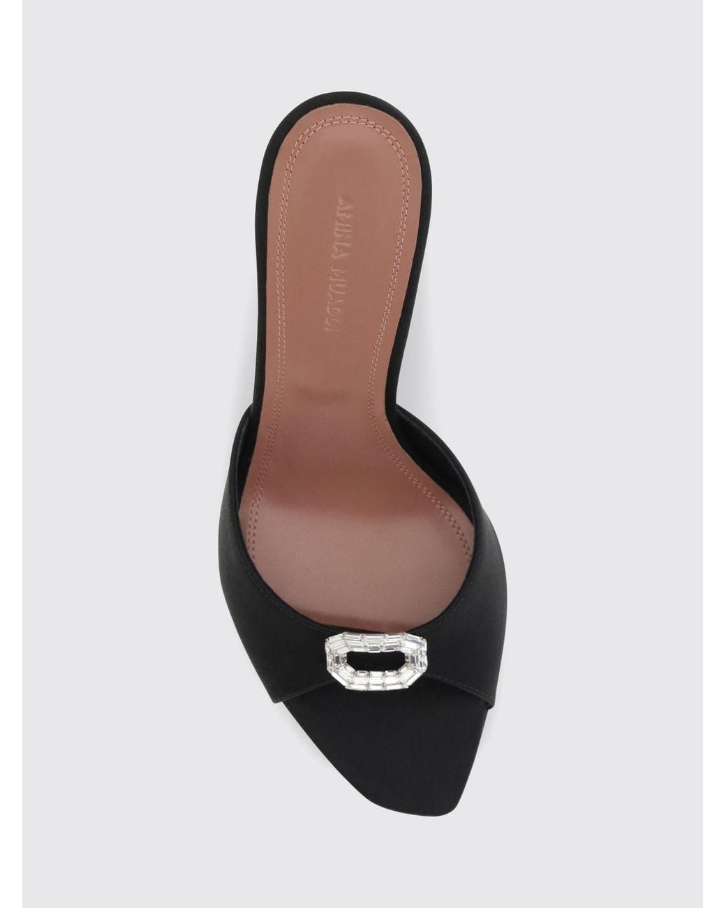AMINA MUADDI Black Satin Mules Sandals With Jewel Buckle And High Heel