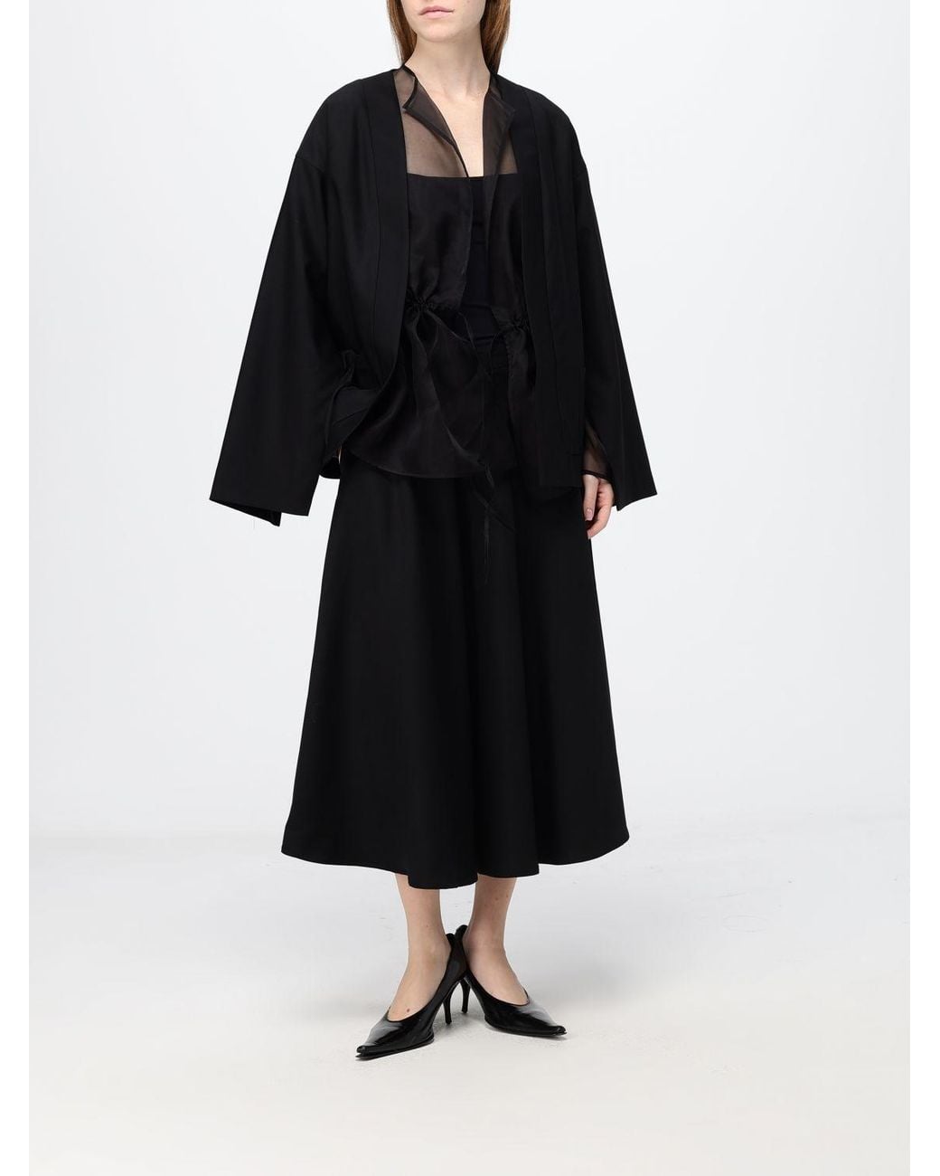 Crida Milano Black Cropped Wool Robe Blazer With Waist Belt And Dropped Shoulders