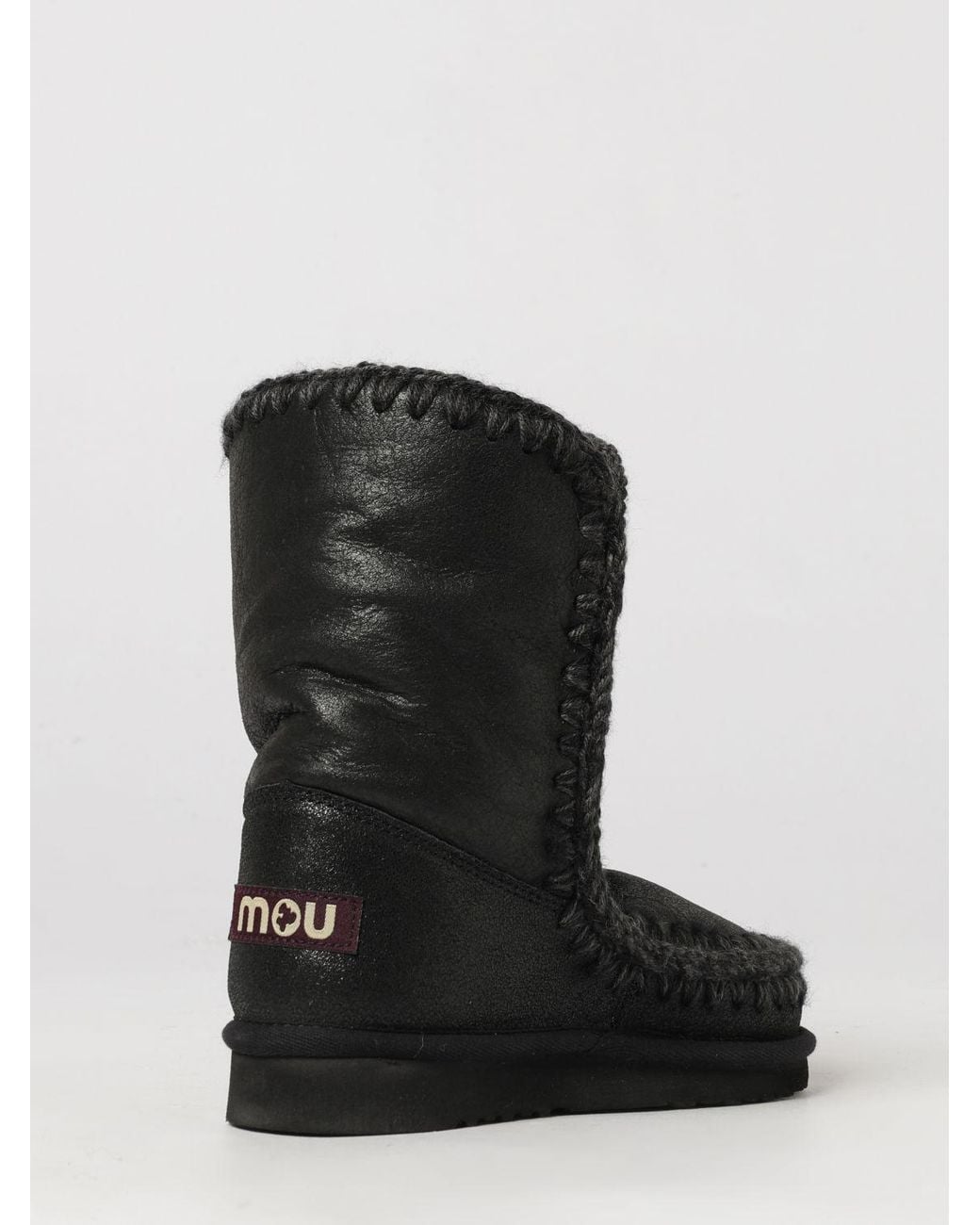 Mou Black Eskimo Nubuck Ankle Boots With Exposed Stitching And Wool Lining