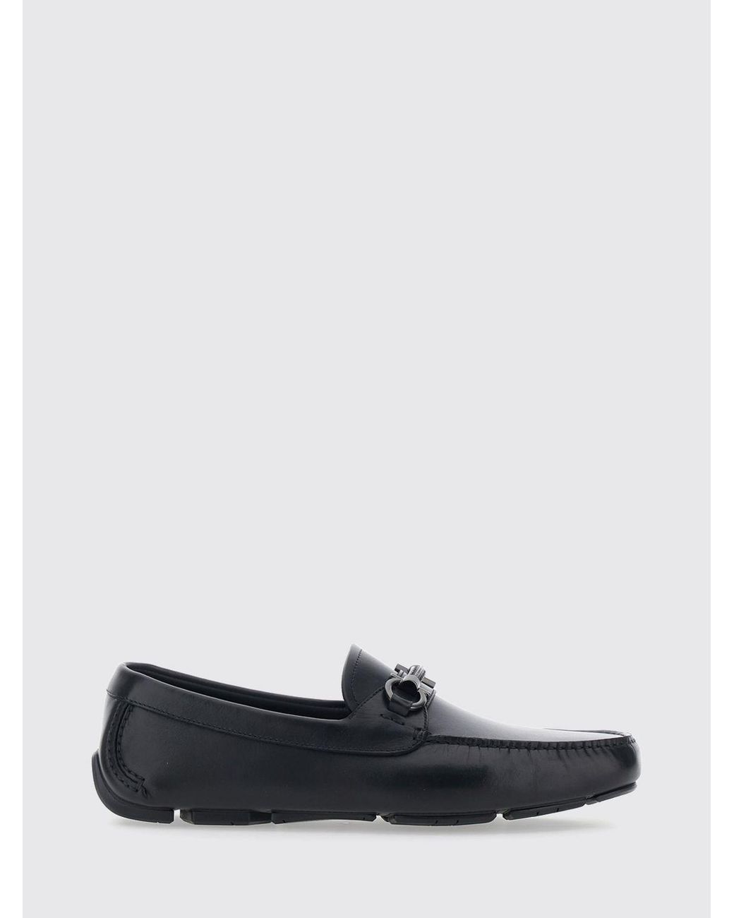 Ferragamo White Calfskin Driver Loafers With Metal Gancini Horsebit for men