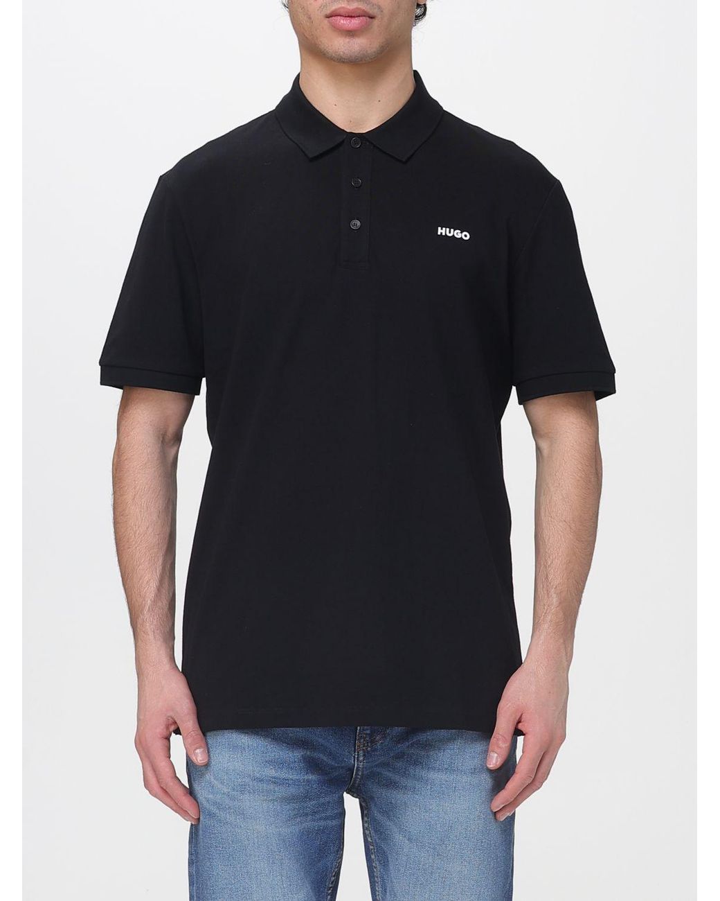 HUGO Black Cotton Polo Shirt for men