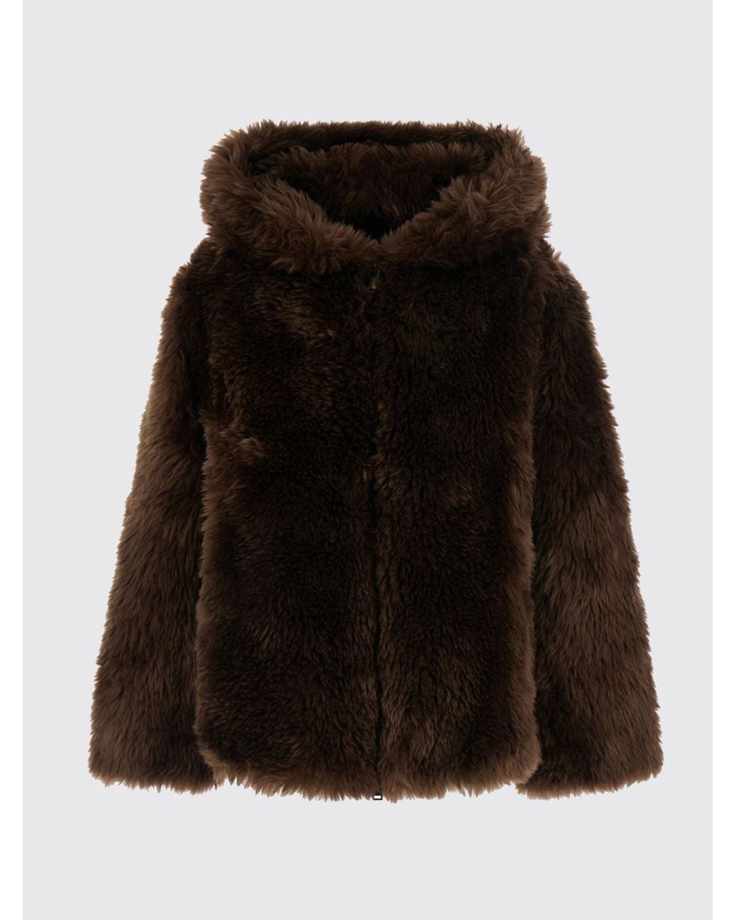 P.A.R.O.S.H. Brown Hooded Short Faux Fur Jacket P.A.R.O.S.H. With Concealed Closure
