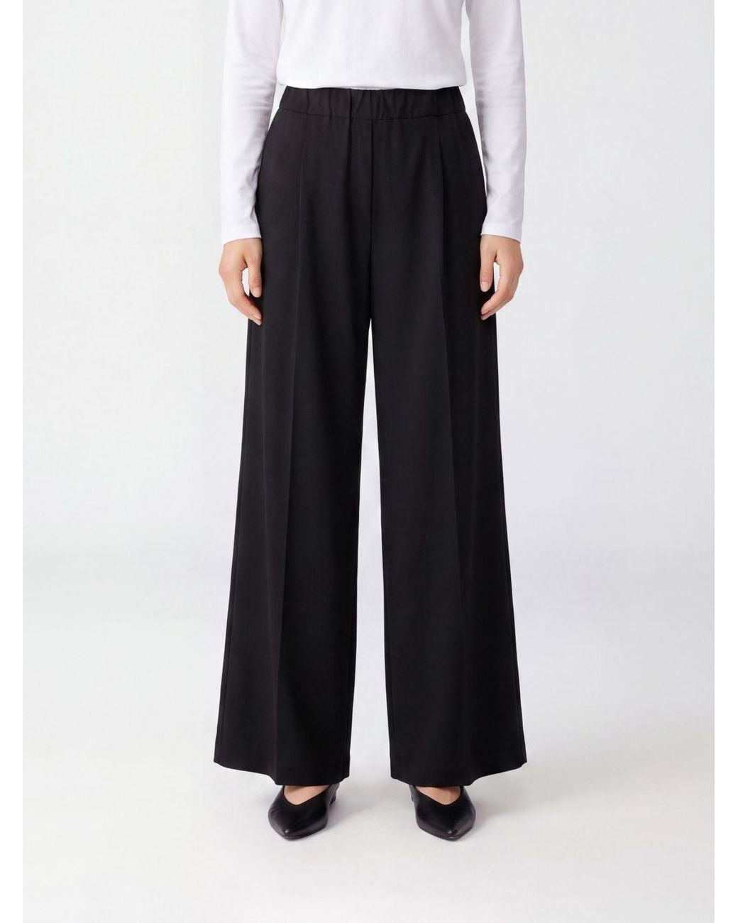Semicouture Black High-Waisted Wool Blend Palazzo Trousers