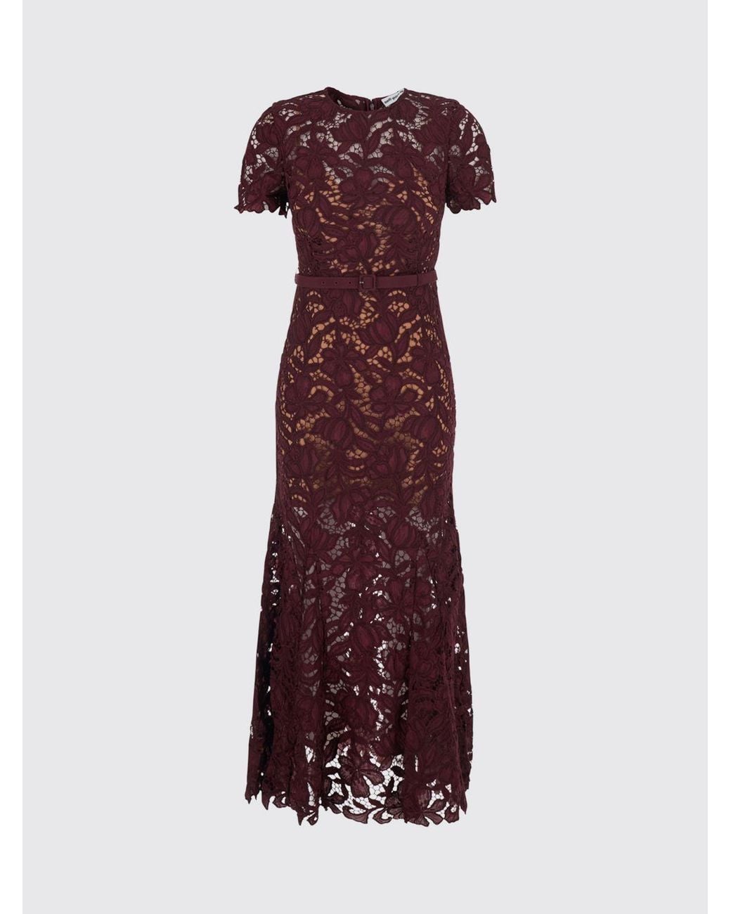 Self-Portrait Purple A-Line Short-Sleeved Lace Mini Dress With Belt