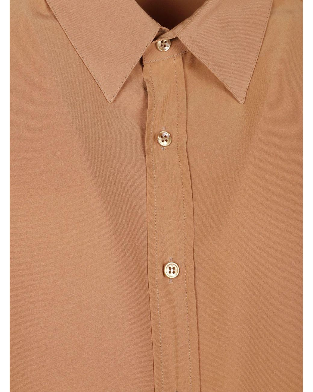 Saint Laurent Brown Pure Silk Shirt With Classic Collar And Curved Hem for men