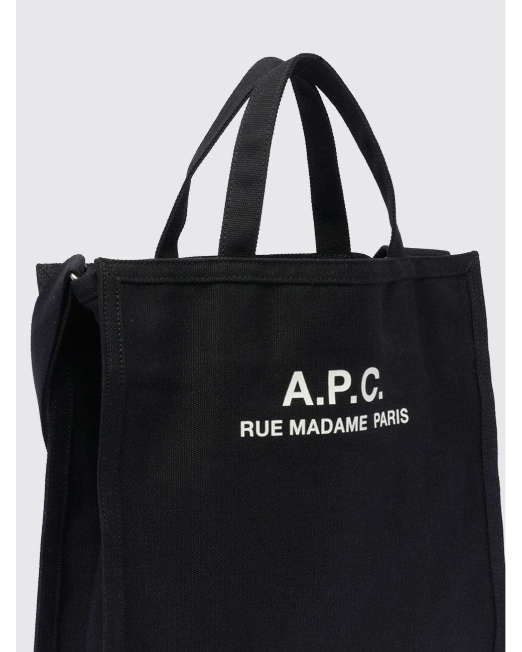 A.P.C. Black Cotton Tote Bag With Double Handle, Removable Strap And Printed Logo for men