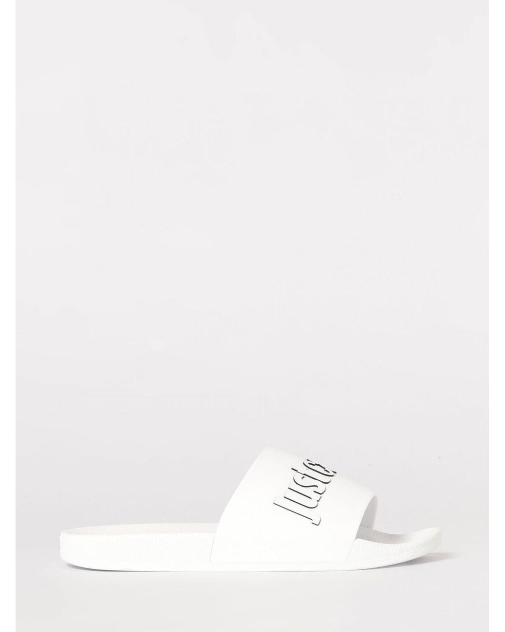Just Cavalli White Rubber Sliders With Printed Logo