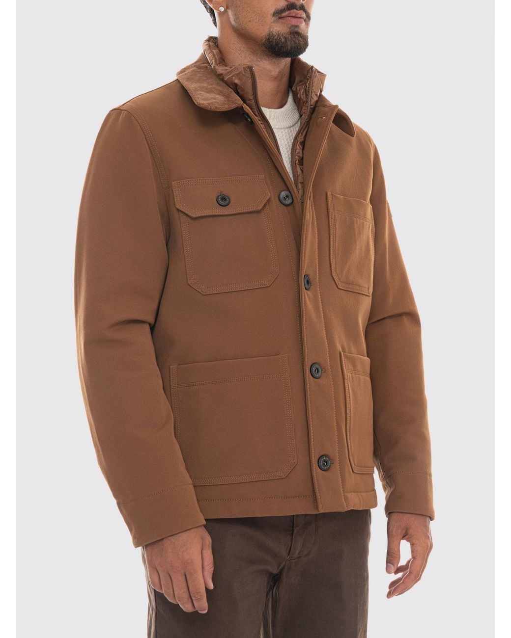 Peuterey Brown Bergher Cotton Drill Windbreaker Jacket With Primaloft Padding for men