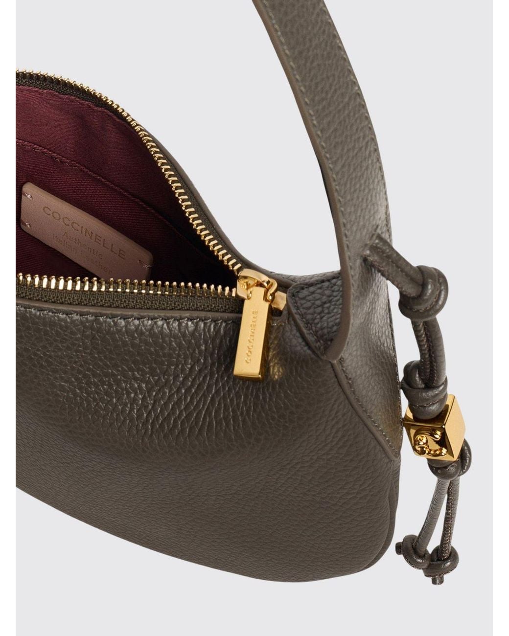 Coccinelle Gray Thess Grained Leather Shoulder Bag With Zip Closure