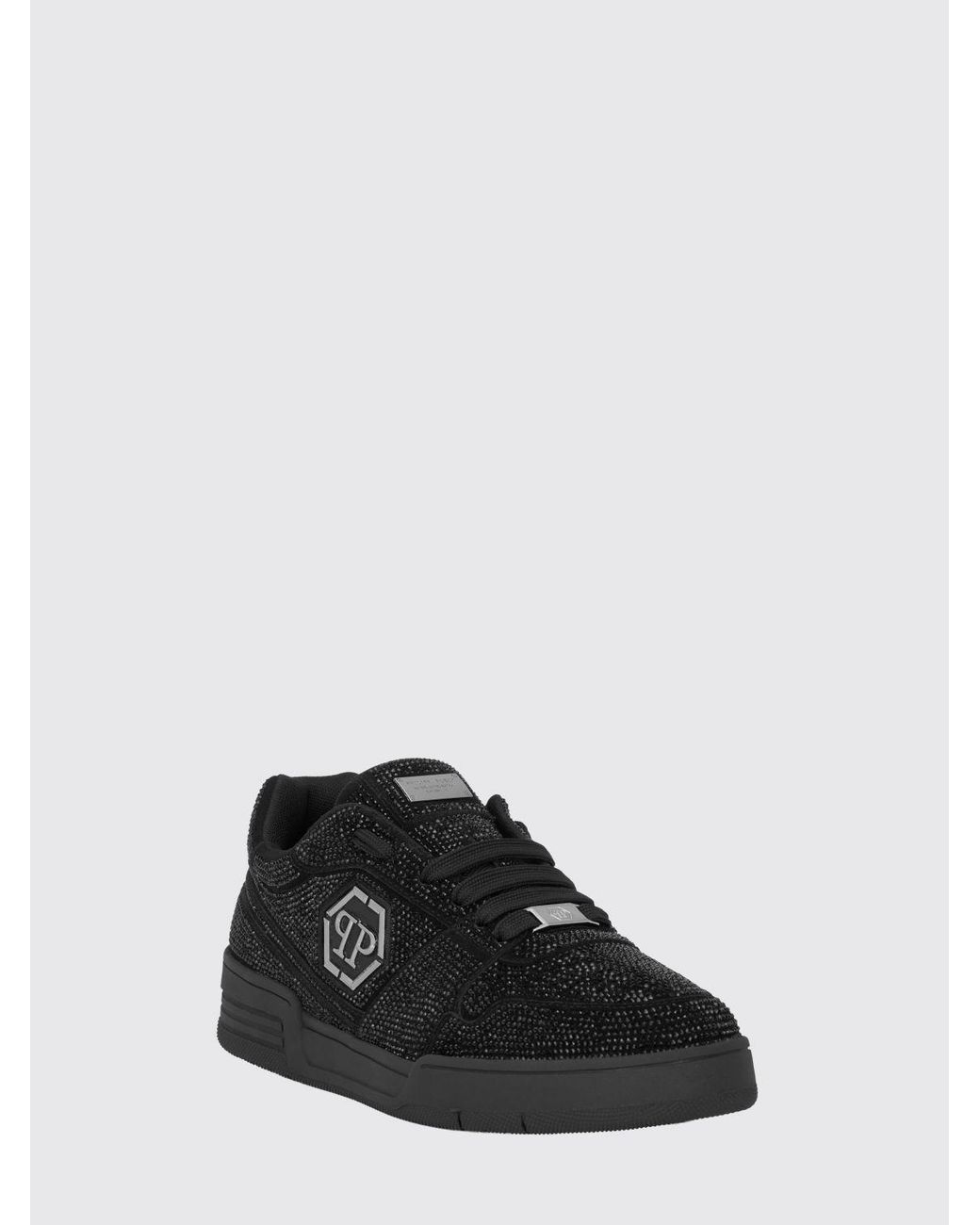 Philipp Plein Black P-Force Leather Sneakers With Monogram And Crystals for men