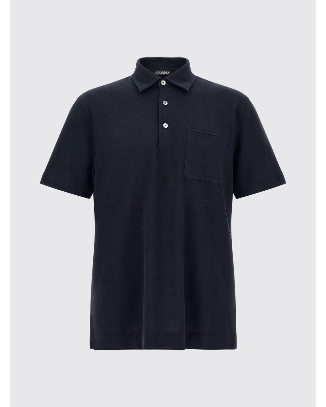Zegna Blue Short-Sleeved Cotton Polo Shirt With Patch Pocket for men