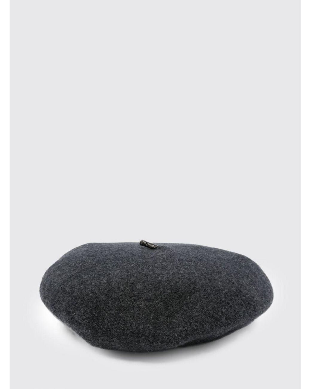 Brunello Cucinelli Gray Wool Felt Beret With Monili Embellishment