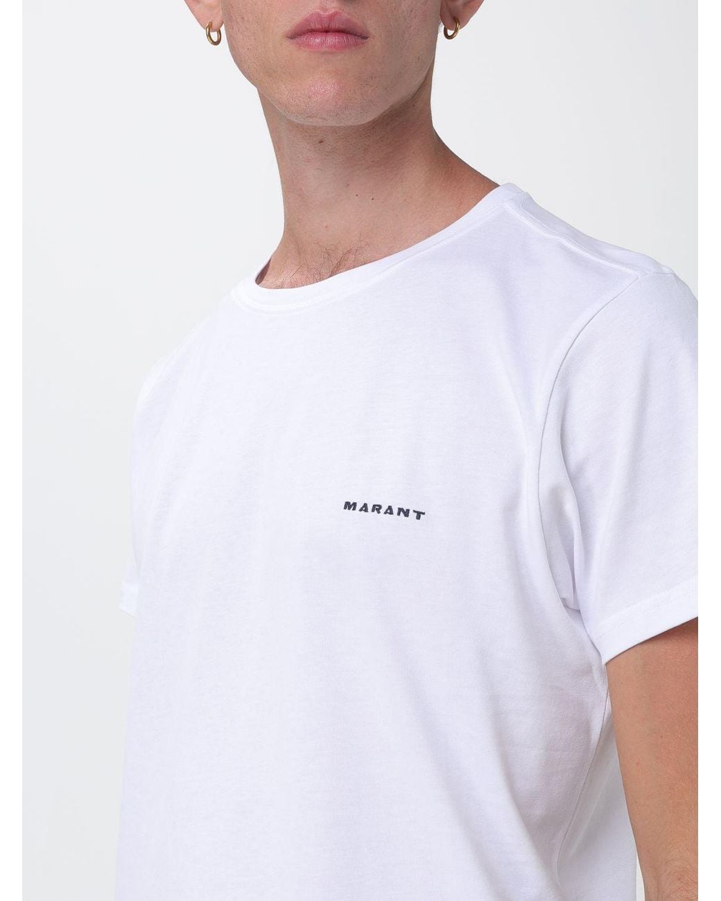 Isabel Marant White Crewneck Cotton T-Shirt With Contrast Logo And Dropped Shoulders for men