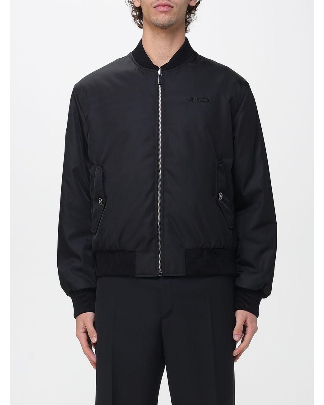 Versace Blue Nylon Bomber Jacket for men