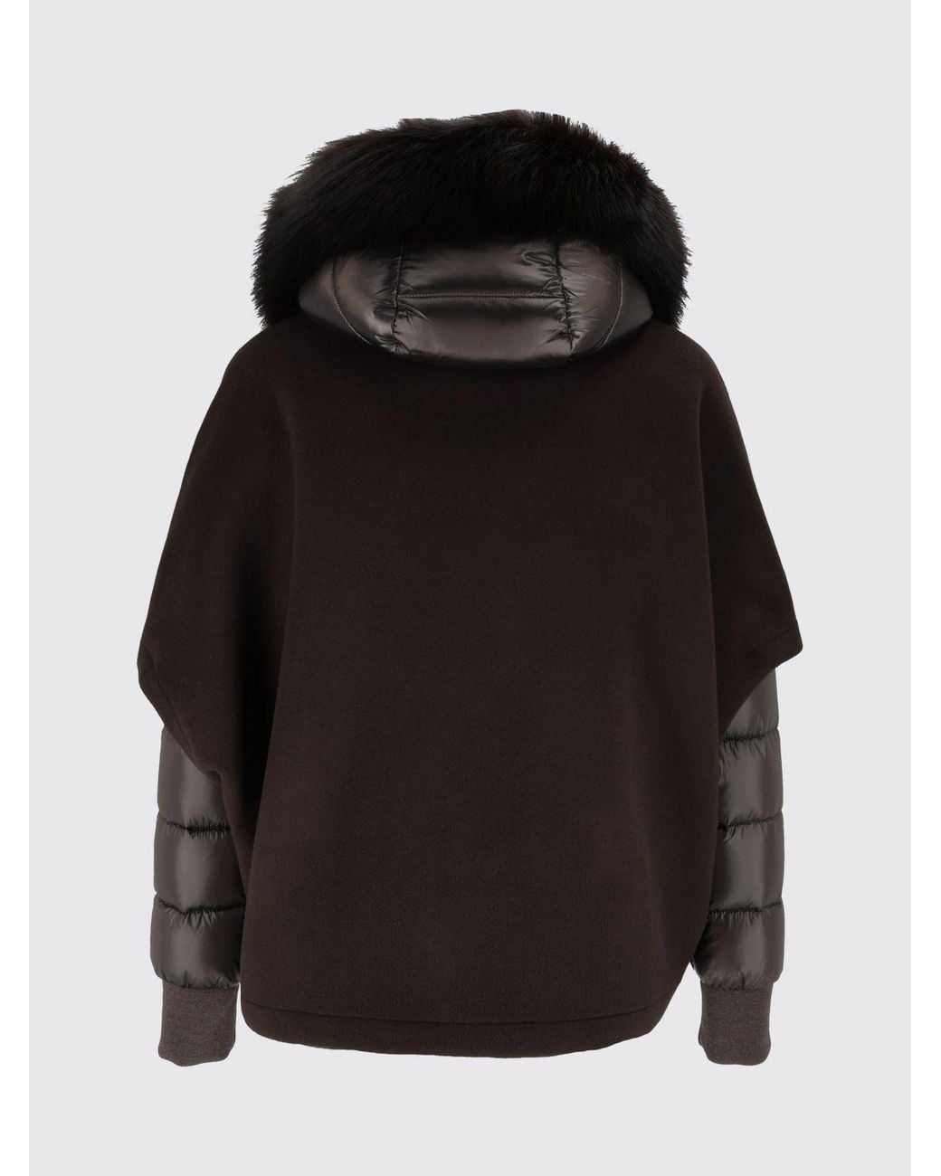 Moorer Black Short Wool And Cashmere Coat With Shearling Hood
