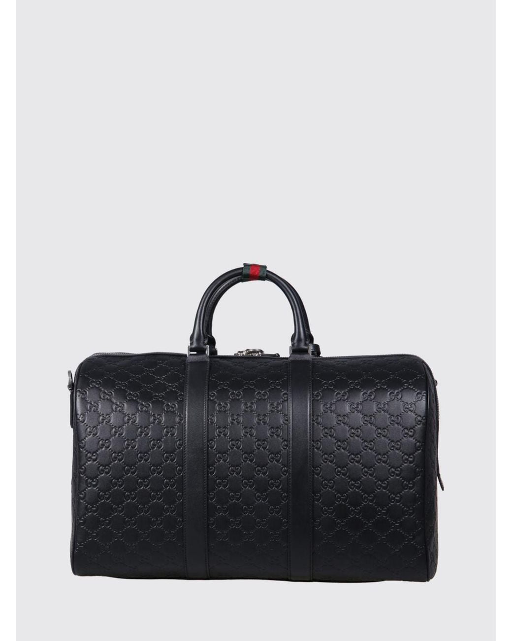 Gucci Black Gg Emblem Leather Duffle Bag With Embossed Gg Monogram for men