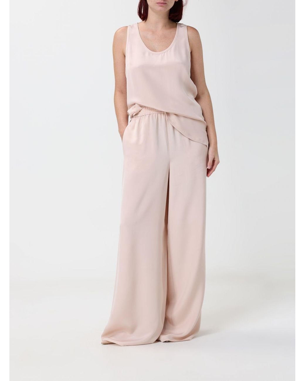 Max Mara Pink Sleeveless U-Neck Slim Fit Crêpe De Chine Top