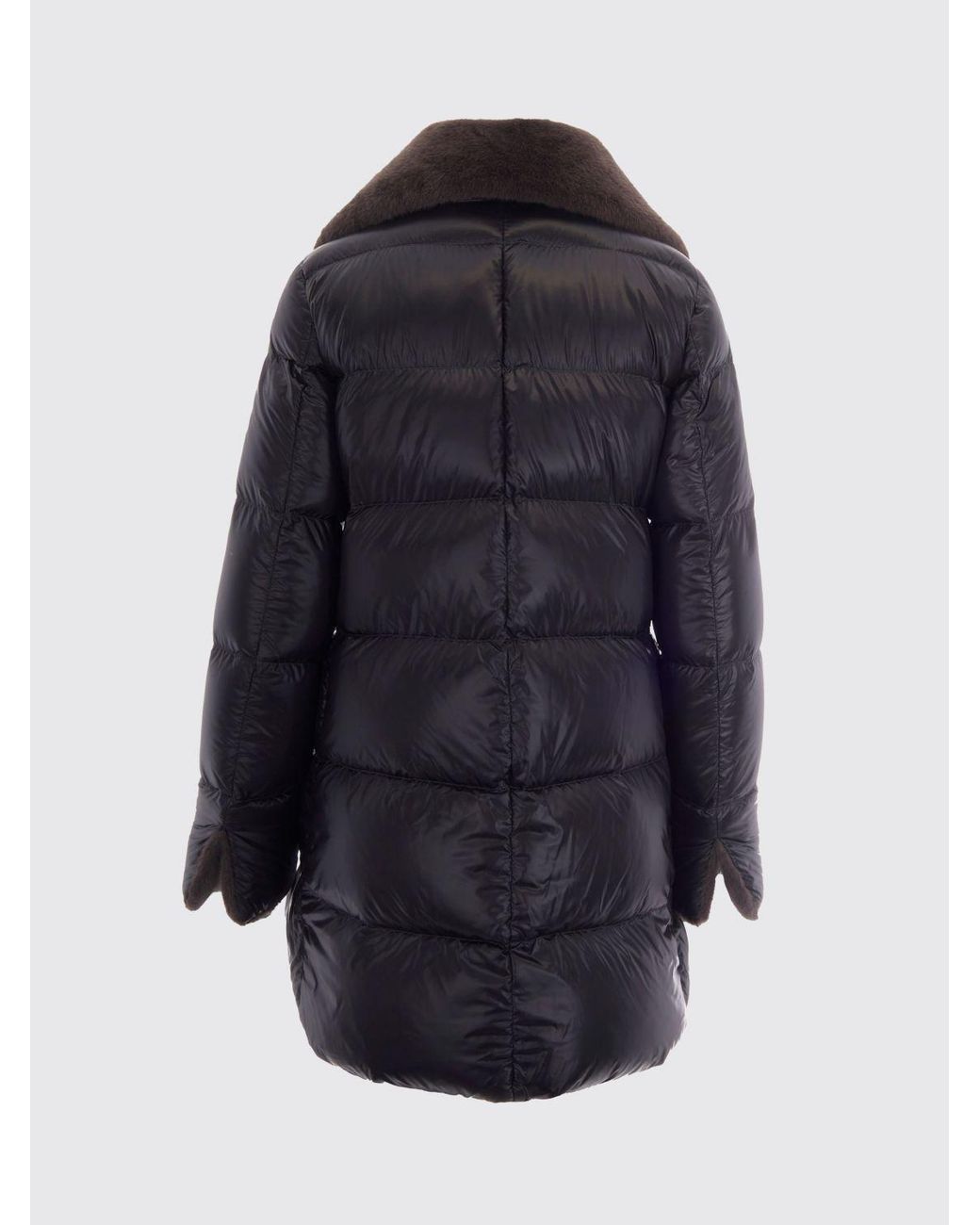 Herno Black Water-Repellent Quilted Nylon Short Down Jacket With Fur Collar