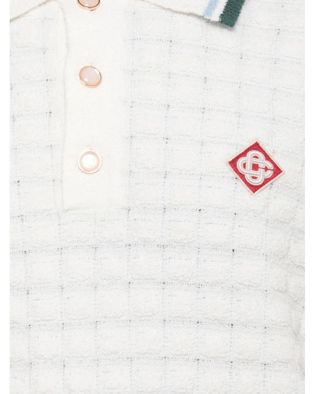 Casablanca White Short-Sleeved Knitted Wool Polo Shirt With Embroidered Logo for men