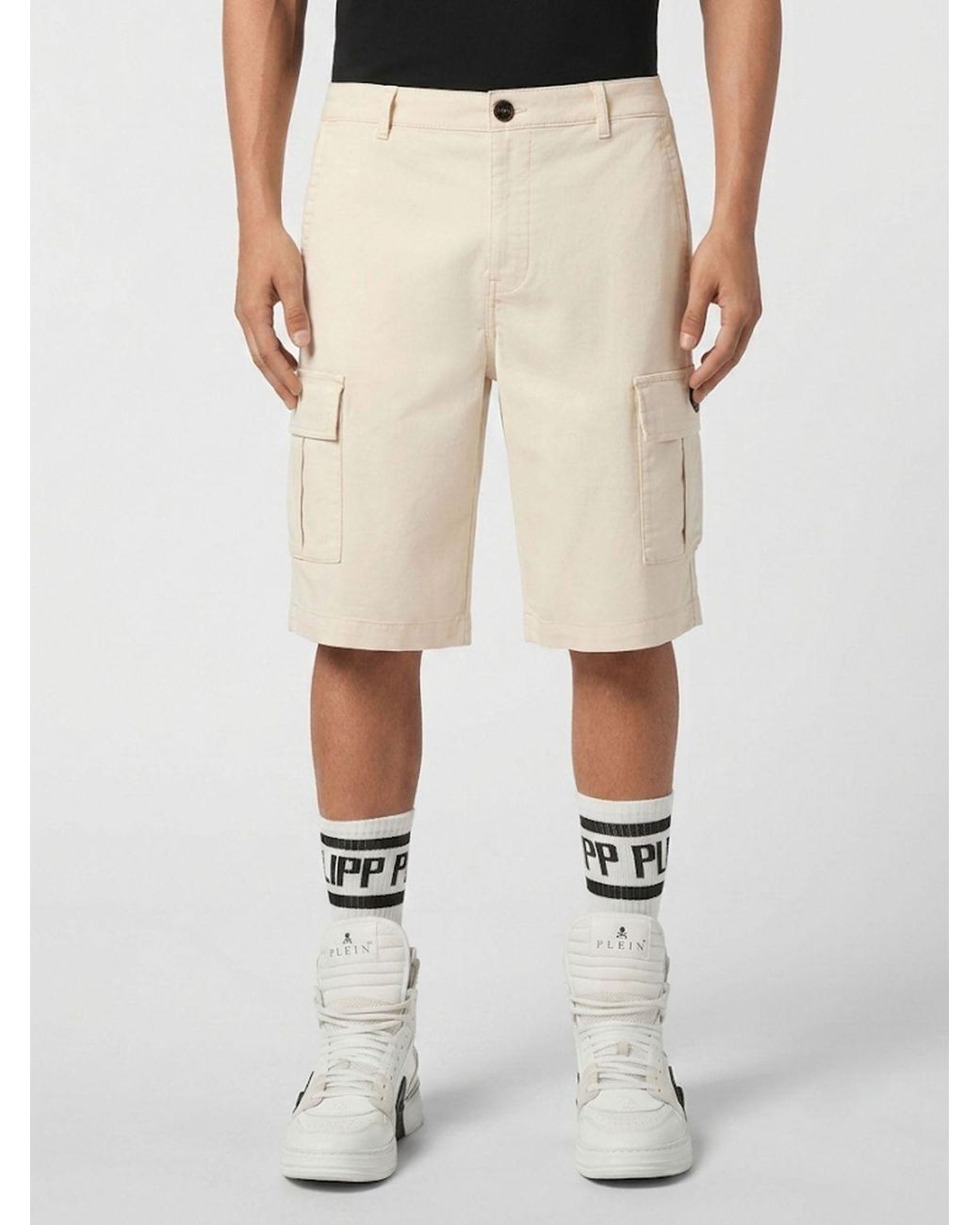 Philipp Plein Natural Cotton Cargo Shorts With Multiple Pockets for men