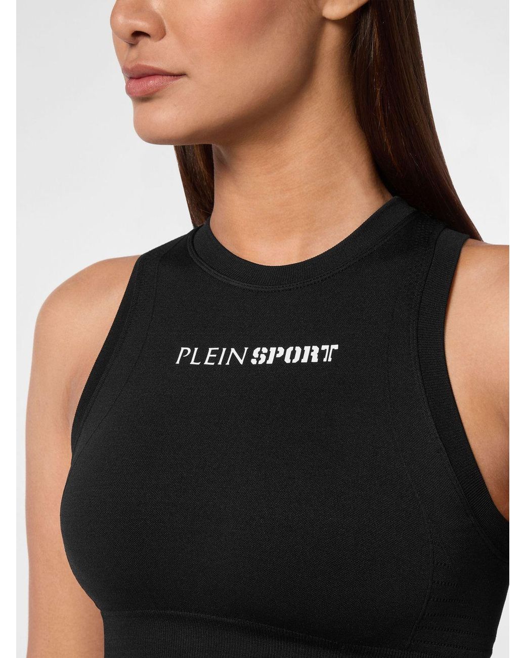 Philipp Plein Black Cropped Slim Fit Jersey Sports Top With Contrasting Logo