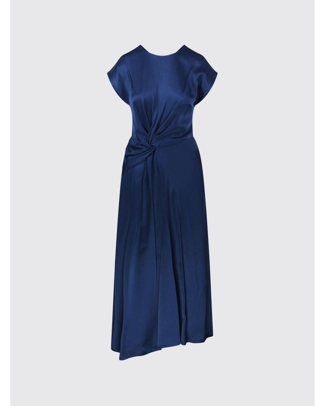 Victoria Beckham Blue Aria Asymmetrical Ruched-Waist Midi Dress