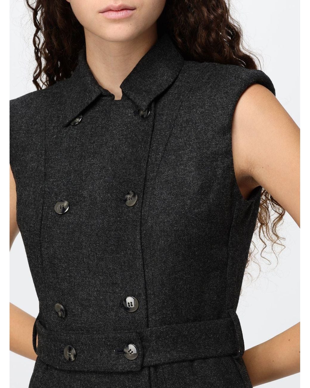 Crida Milano Black Cadore Sleeveless Wool Flannel Midi Wrap Dress