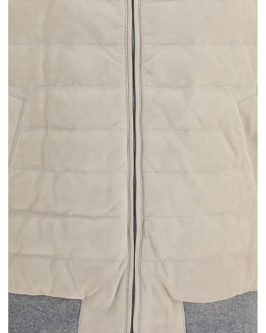 Brunello Cucinelli Natural Padded Suede Vest With High Neck And Zip for men
